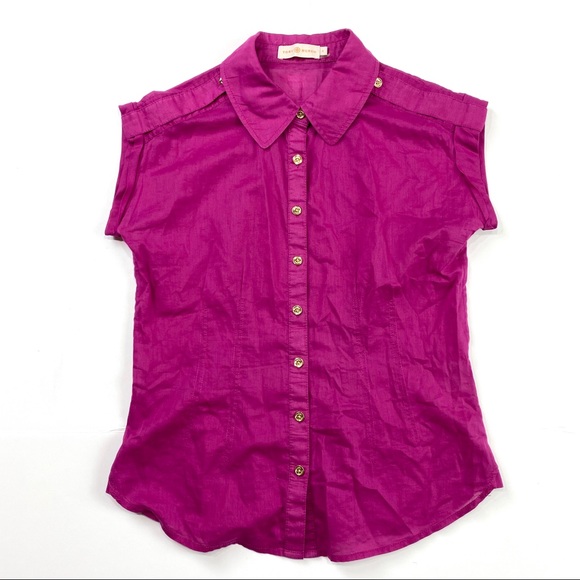 Tory Burch 100% cotton sheer pink button up top - Picture 1 of 3